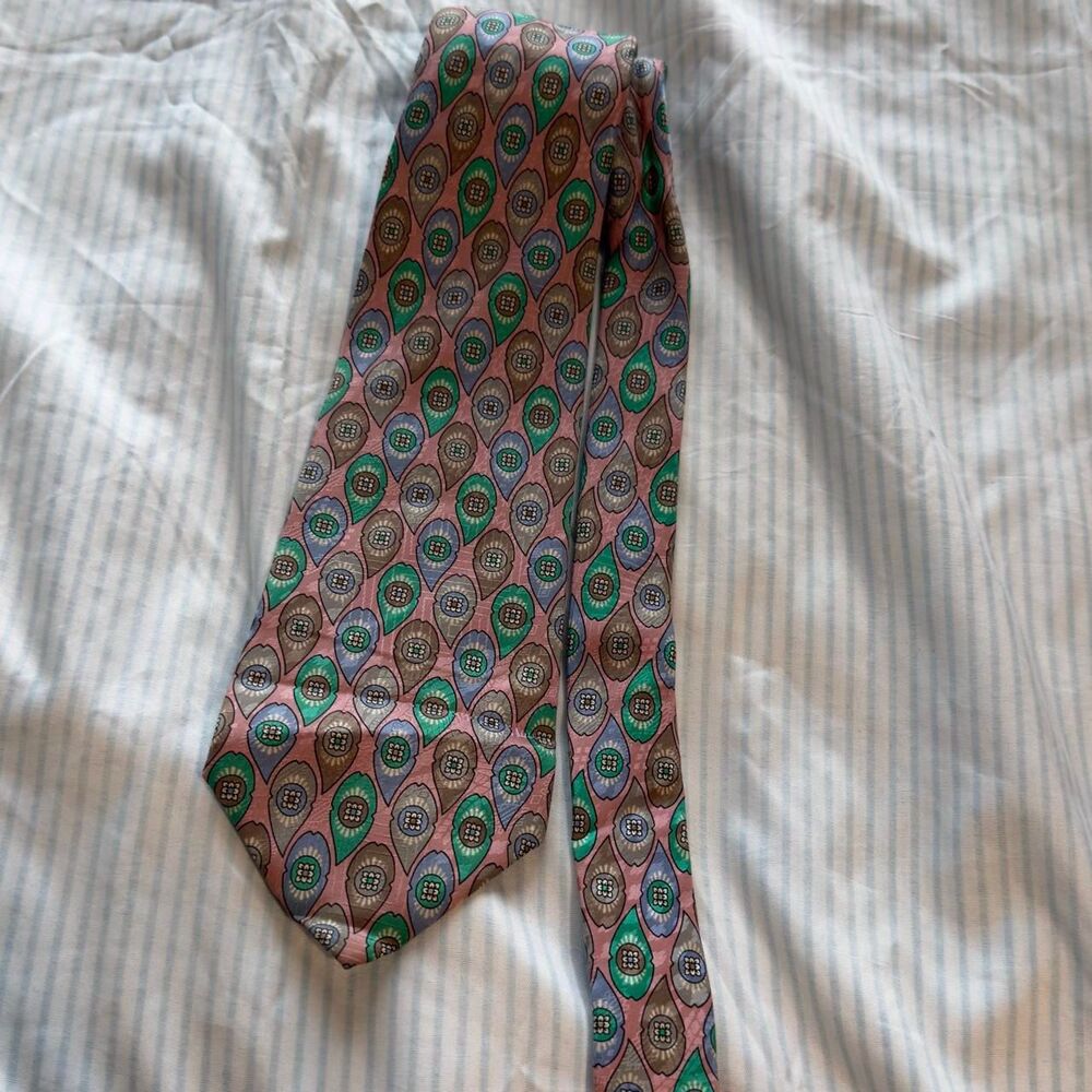 Alessandro Magno Vintage 100% Pure Silk Geometric Teardrop Pattern Necktie